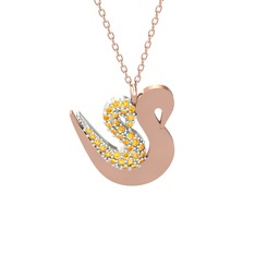 İkili Kuğu Kolye - Sitrin 18 ayar beyaz altın kolye (40 cm rose altın rolo zincir) #behguh