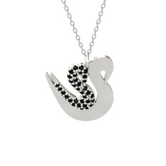 Siyah zirkon 14 ayar beyaz altın kolye (40 cm beyaz altın rolo zincir)