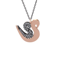 İkili Kuğu Kolye - Pırlanta 925 ayar siyah rodyum kaplama gümüş kolye (0.429 karat, 40 cm gümüş rolo zincir) #blzgqi