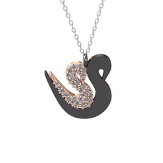 İkili Kuğu Kolye - Swarovski 14 ayar rose altın kolye (40 cm beyaz altın rolo zincir) #djhrsg