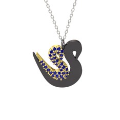 İkili Kuğu Kolye - Lab safir 14 ayar altın kolye (40 cm beyaz altın rolo zincir) #fgzl2f