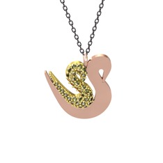 İkili Kuğu Kolye - Peridot 18 ayar altın kolye (40 cm gümüş rolo zincir) #g1exgh