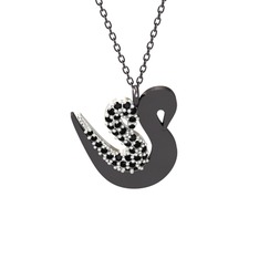 İkili Kuğu Kolye - Siyah zirkon 14 ayar beyaz altın kolye (40 cm gümüş rolo zincir) #gwi5rp