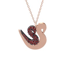 İkili Kuğu Kolye - Garnet 925 ayar siyah rodyum kaplama gümüş kolye (40 cm gümüş rolo zincir) #gx01gx