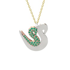 İkili Kuğu Kolye - Kök zümrüt 8 ayar rose altın kolye (40 cm altın rolo zincir) #h16knw