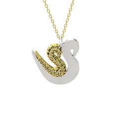 İkili Kuğu Kolye - Peridot 14 ayar altın kolye (40 cm altın rolo zincir) #hz8h5q