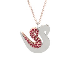İkili Kuğu Kolye - Rodolit garnet 18 ayar rose altın kolye (40 cm rose altın rolo zincir) #ibutx6