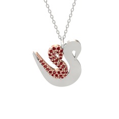 İkili Kuğu Kolye - Garnet 925 ayar rose altın kaplama gümüş kolye (40 cm beyaz altın rolo zincir) #js5b51