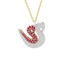 İkili Kuğu Kolye - Rodolit garnet 925 ayar rose altın kaplama gümüş kolye (40 cm altın rolo zincir) #jv1h8y