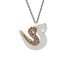 Ametist 18 ayar altın kolye (40 cm gümüş rolo zincir)