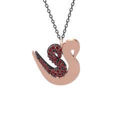 İkili Kuğu Kolye - Garnet 925 ayar siyah rodyum kaplama gümüş kolye (40 cm gümüş rolo zincir) #l341rb