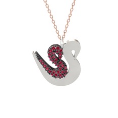 İkili Kuğu Kolye - Rodolit garnet 925 ayar siyah rodyum kaplama gümüş kolye (40 cm rose altın rolo zincir) #lnyfwv