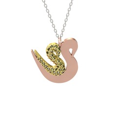 İkili Kuğu Kolye - Peridot 14 ayar altın kolye (40 cm beyaz altın rolo zincir) #mlivo