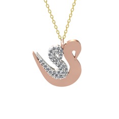 İkili Kuğu Kolye - Swarovski 14 ayar beyaz altın kolye (40 cm altın rolo zincir) #not694