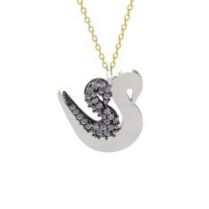 İkili Kuğu Kolye - Swarovski 925 ayar siyah rodyum kaplama gümüş kolye (40 cm altın rolo zincir) #p2sby8