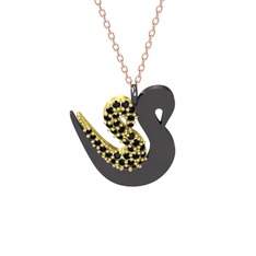 İkili Kuğu Kolye - Siyah zirkon 18 ayar altın kolye (40 cm gümüş rolo zincir) #q9faz0