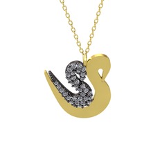 İkili Kuğu Kolye - Swarovski 925 ayar siyah rodyum kaplama gümüş kolye (40 cm gümüş rolo zincir) #r4cazc