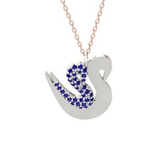 İkili Kuğu Kolye - Lab safir 18 ayar beyaz altın kolye (40 cm rose altın rolo zincir) #tujhzp