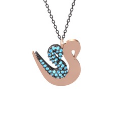 İkili Kuğu Kolye - Akuamarin 925 ayar siyah rodyum kaplama gümüş kolye (40 cm gümüş rolo zincir) #tziirq