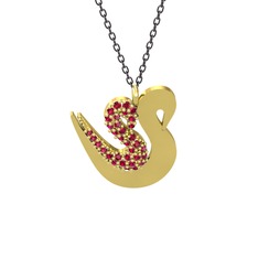 İkili Kuğu Kolye - Rodolit garnet 14 ayar altın kolye (40 cm gümüş rolo zincir) #u9vywf