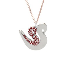 İkili Kuğu Kolye - Garnet 18 ayar beyaz altın kolye (40 cm rose altın rolo zincir) #uk7bua