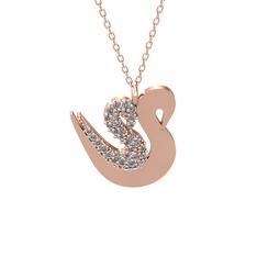İkili Kuğu Kolye - Beyaz zirkon 925 ayar rose altın kaplama gümüş kolye (40 cm rose altın rolo zincir) #v0epbd