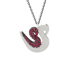 İkili Kuğu Kolye - Rodolit garnet 925 ayar siyah rodyum kaplama gümüş kolye (40 cm gümüş rolo zincir) #wi228k