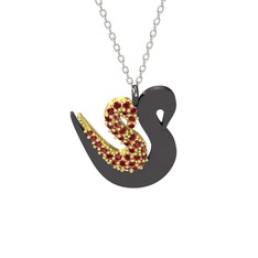 İkili Kuğu Kolye - Garnet 14 ayar altın kolye (40 cm beyaz altın rolo zincir) #wrh3r9