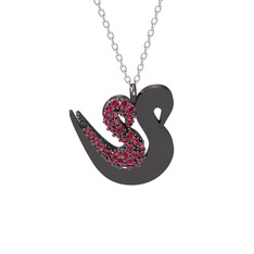 Rodolit garnet 925 ayar siyah rodyum kaplama gümüş kolye (40 cm beyaz altın rolo zincir)
