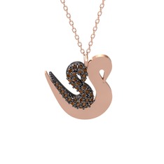 İkili Kuğu Kolye - Dumanlı kuvars 925 ayar siyah rodyum kaplama gümüş kolye (40 cm rose altın rolo zincir) #xaalqz
