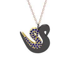 İkili Kuğu Kolye - Lab safir 18 ayar altın kolye (40 cm gümüş rolo zincir) #xmfy1s