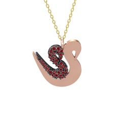 İkili Kuğu Kolye - Garnet 925 ayar siyah rodyum kaplama gümüş kolye (40 cm altın rolo zincir) #y8fc4x