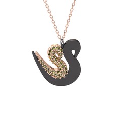 İkili Kuğu Kolye - Peridot 925 ayar rose altın kaplama gümüş kolye (40 cm rose altın rolo zincir) #zxlvv5