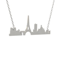 Siluet Paris Kolye - 18 ayar beyaz altın kolye (40 cm gümüş rolo zincir) #1c4k90a
