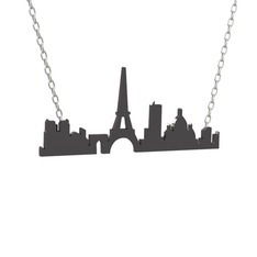 Siluet Paris Kolye - 925 ayar siyah rodyum kaplama gümüş kolye (40 cm beyaz altın rolo zincir) #1dr70kv