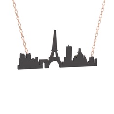 Siluet Paris Kolye - 925 ayar siyah rodyum kaplama gümüş kolye (40 cm rose altın rolo zincir) #1l4jswi