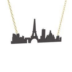 Siluet Paris Kolye - 925 ayar siyah rodyum kaplama gümüş kolye (40 cm altın rolo zincir) #br2u51
