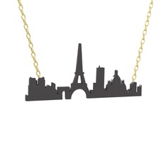 Siluet Paris Kolye - 925 ayar siyah rodyum kaplama gümüş kolye (40 cm altın rolo zincir) #cjmoek
