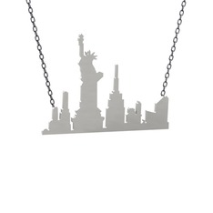 Siluet New York Kolye - 18 ayar beyaz altın kolye (40 cm gümüş rolo zincir) #1jxe9y8