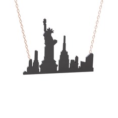 Siluet New York Kolye - 925 ayar siyah rodyum kaplama gümüş kolye (40 cm rose altın rolo zincir) #1uuzos
