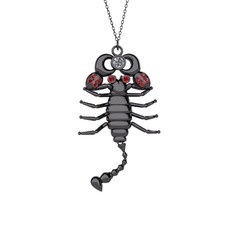 Mya Akrep Kolye - Swarovski ve garnet 925 ayar siyah rodyum kaplama gümüş kolye (40 cm gümüş rolo zincir) #10aok5x