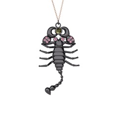 Mya Akrep Kolye - Peridot ve pembe kuvars 925 ayar siyah rodyum kaplama gümüş kolye (40 cm rose altın rolo zincir) #11ilmph