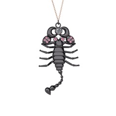 Mya Akrep Kolye - Swarovski ve pembe kuvars 925 ayar siyah rodyum kaplama gümüş kolye (40 cm rose altın rolo zincir) #12b6ixa