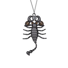 Mya Akrep Kolye - Swarovski ve dumanlı kuvars 925 ayar siyah rodyum kaplama gümüş kolye (40 cm gümüş rolo zincir) #14xtrsm