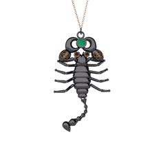 Mya Akrep Kolye - Kök zümrüt ve dumanlı kuvars 925 ayar siyah rodyum kaplama gümüş kolye (40 cm rose altın rolo zincir) #150mq4o