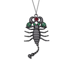 Mya Akrep Kolye - Kök yakut ve yeşil kuvars 925 ayar siyah rodyum kaplama gümüş kolye (40 cm gümüş rolo zincir) #15jpbx8