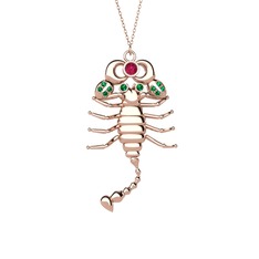 Rodolit garnet ve yeşil kuvars 925 ayar rose altın kaplama gümüş kolye (40 cm gümüş rolo zincir)