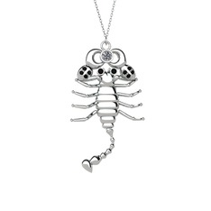 Mya Akrep Kolye - Swarovski ve siyah zirkon 14 ayar beyaz altın kolye (40 cm beyaz altın rolo zincir) #16gan9w