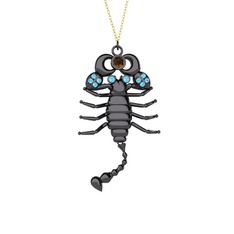 Mya Akrep Kolye - Dumanlı kuvars ve akuamarin 925 ayar siyah rodyum kaplama gümüş kolye (40 cm altın rolo zincir) #16qgb61