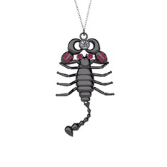 Mya Akrep Kolye - Swarovski ve rodolit garnet 925 ayar siyah rodyum kaplama gümüş kolye (40 cm beyaz altın rolo zincir) #17n61sl